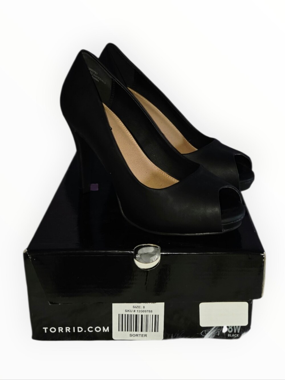 torrid Black Peep-Toe Block Heel Pumps 8 wide